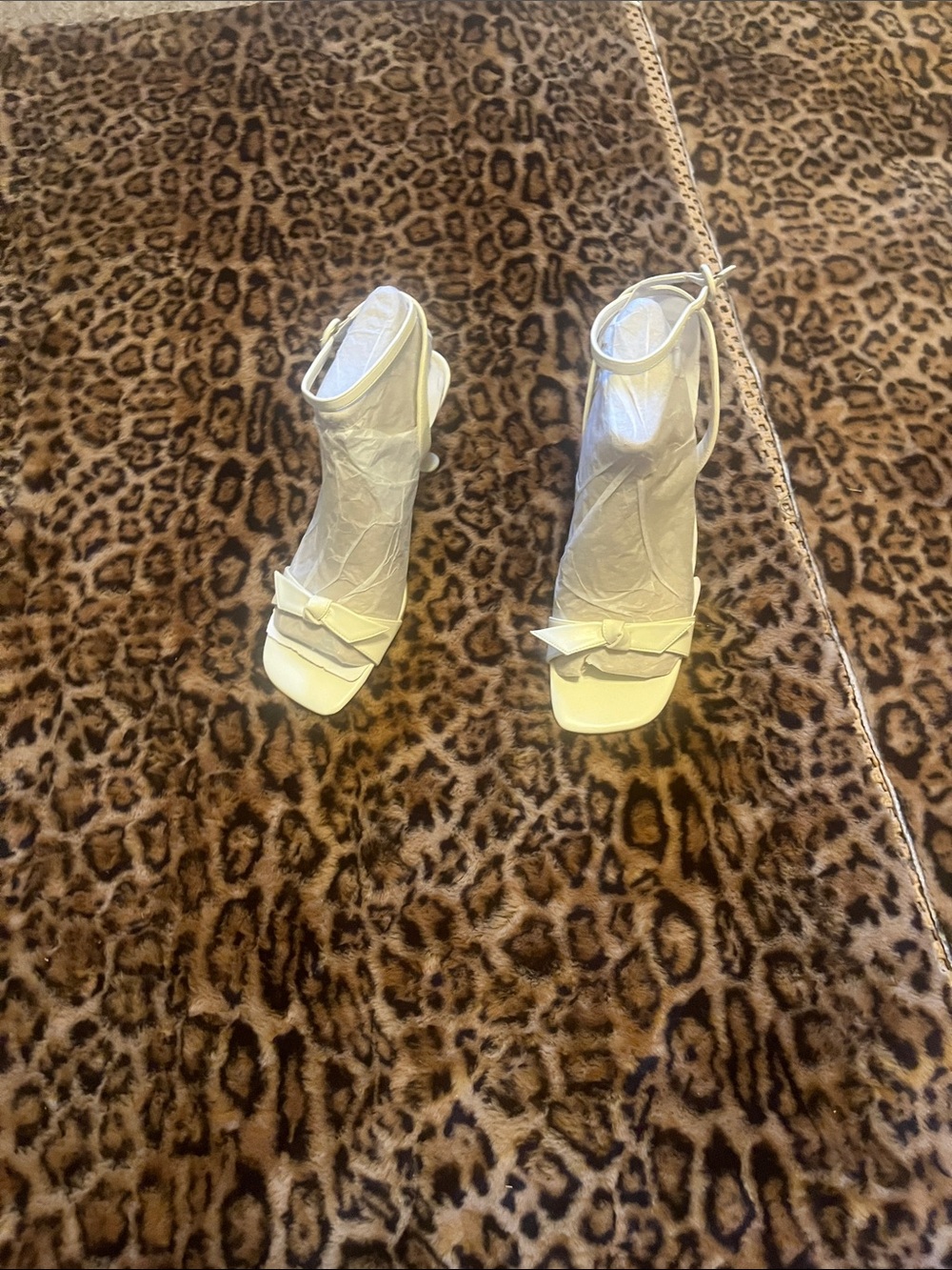 Nine West White Ankle-Strap Sandals with Bow Detail